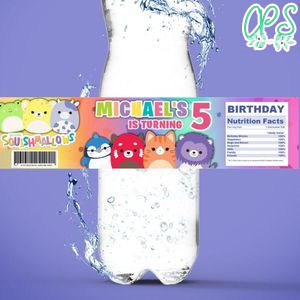 Squishmallow Birthday Water Bottle Label Template to Print at Home Instant Download