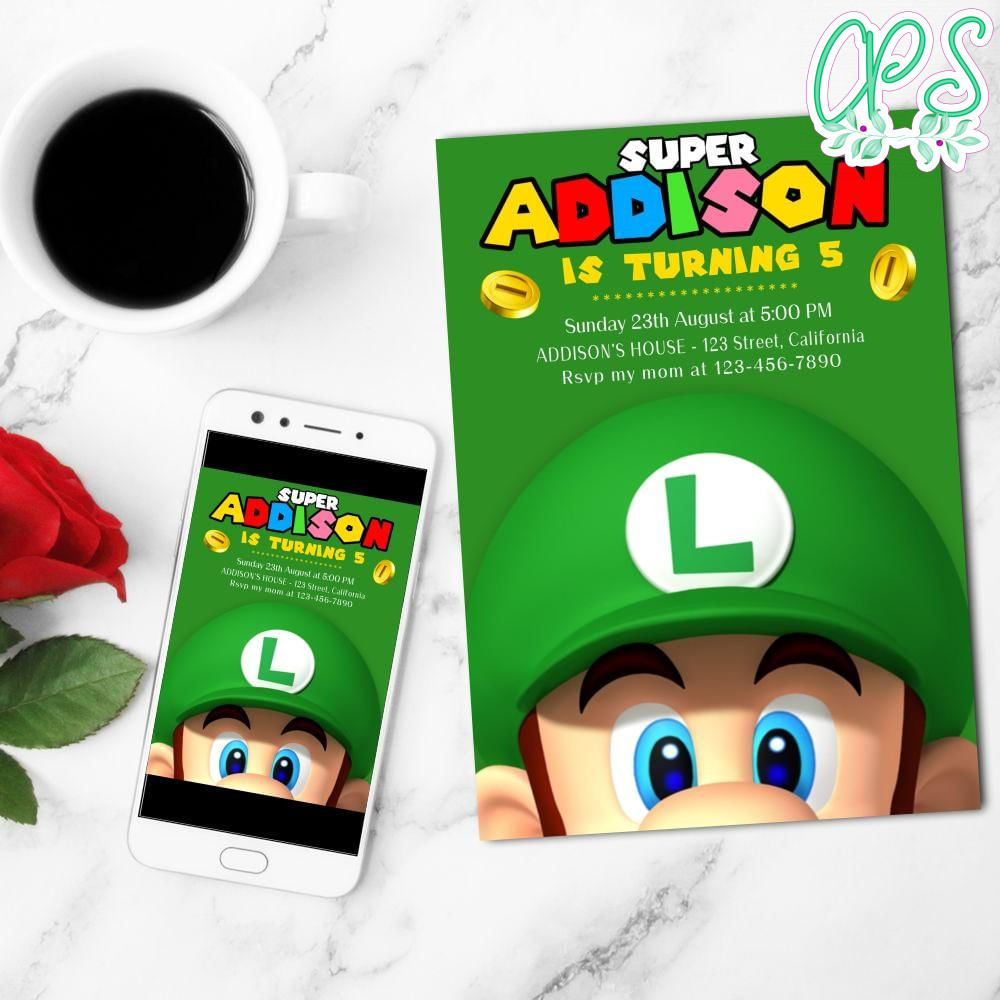 Luigi Invitation Customizable Template to Print at Home | CustomPartyShirts
