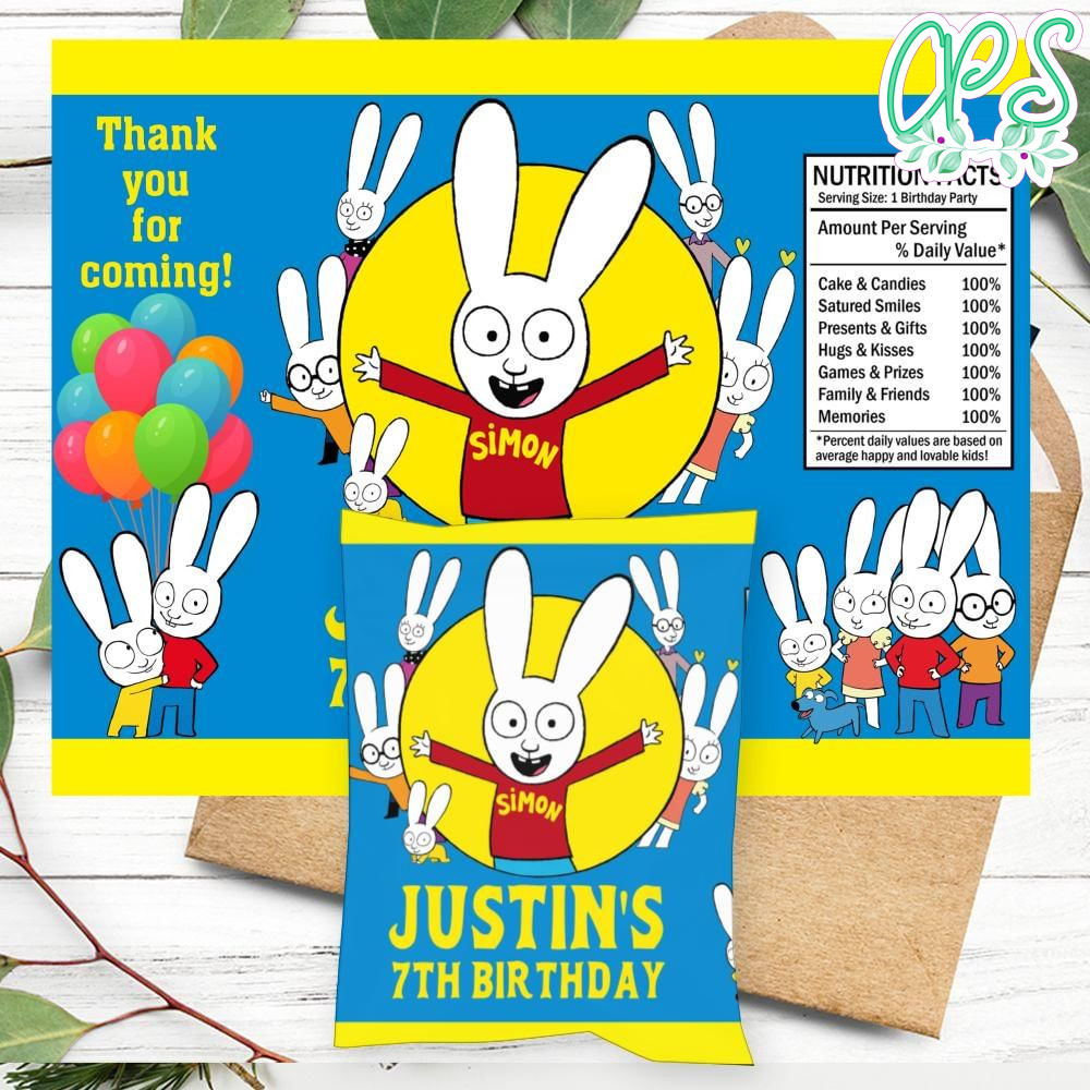 Simon The Rabbit Birthday Chip Bag Digital File Printable ...