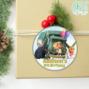 Trash Truck Circle Sticker Template Customizable to Print at Home Instant Download