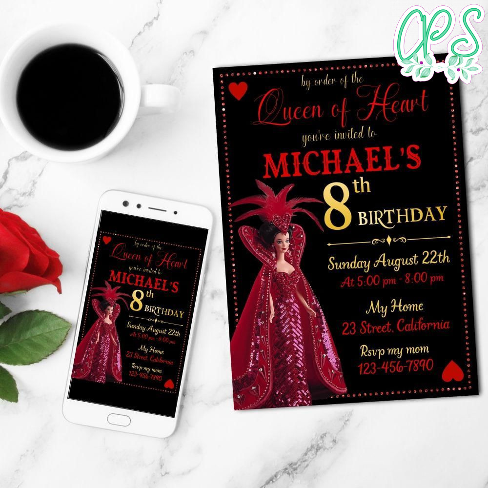 Barbie And Queen Of Hearts Mobile Invite Customizable Template Instant Download