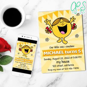 Little Miss Sunshine Birthday Invitation Customizable Template to Print at Home Instant Download