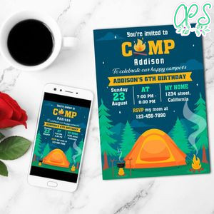 Camping Mobile Invite Customizable Template Instant Download