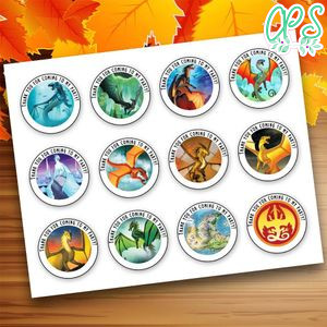 Wings of Fire Circle Favor Tags Template Printable Instant Download