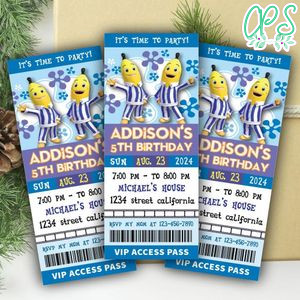 Bananas In Pyjamas Ticket Invitation Customizable Template Instant Download