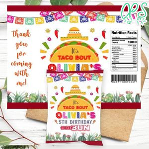 Taco Birthday Honey Buns Snack Bag Label Customizable Instant Download