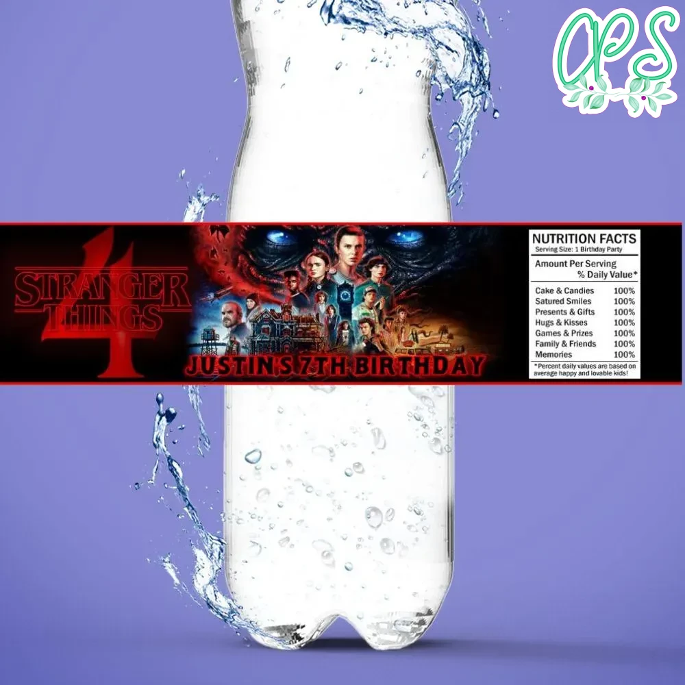 Stranger things Birthday Water Bottle Label Template | CustomPartyShirts