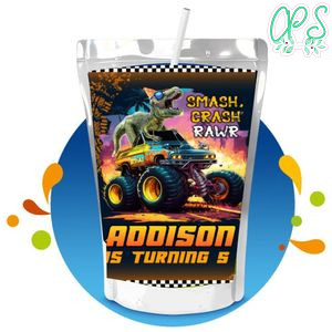 T Rex Monster Truck Capri Sun Birthday Labels Digital File Printable Instant Download