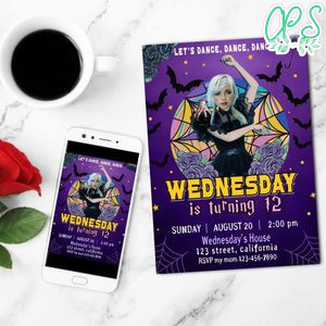 Wednesday Birthday Photo Mobile Invite Customizable Template Instant Download