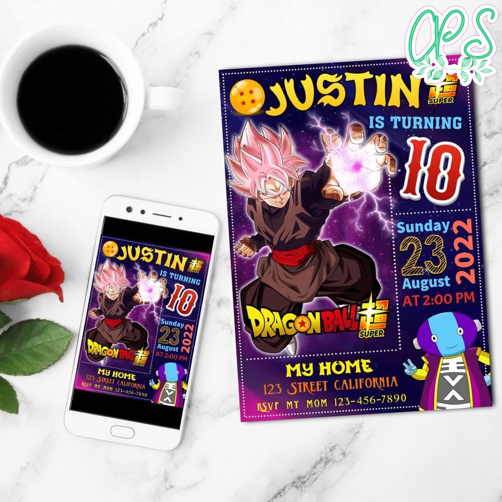 Goku Black &  Zeno Sama Birthday Mobile Invite Customizable Template Instant Download