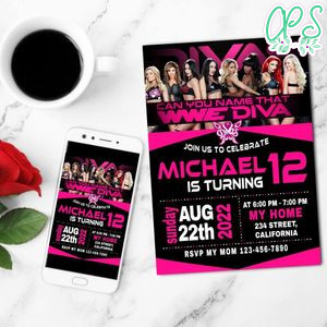 Wwe divas Invitation Customizable Template to Print at Home Instant Download