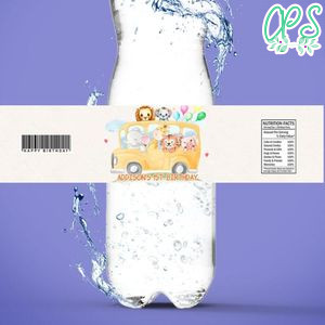 School Bus Animals Birthday Water Bottle Label Template To Print At Home Instant Download