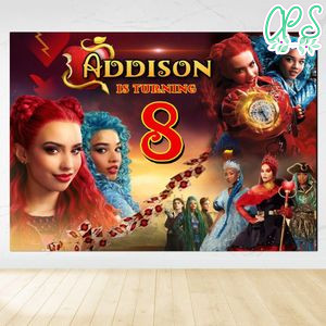Descendants Rise Of The Red Birthday Backdrop Digital File Template Instant Download