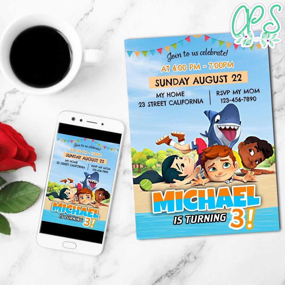 Sharkdog Birthday Mobile Invite Customizable Template Instant Download