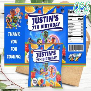 Action Pack Birthday Party Fruit Snack Bag Digital File Printable Instant Download