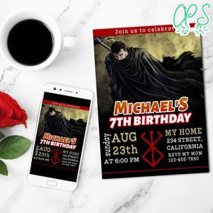 Berserk Birthday Mobile Invite Customizable Template Instant Download
