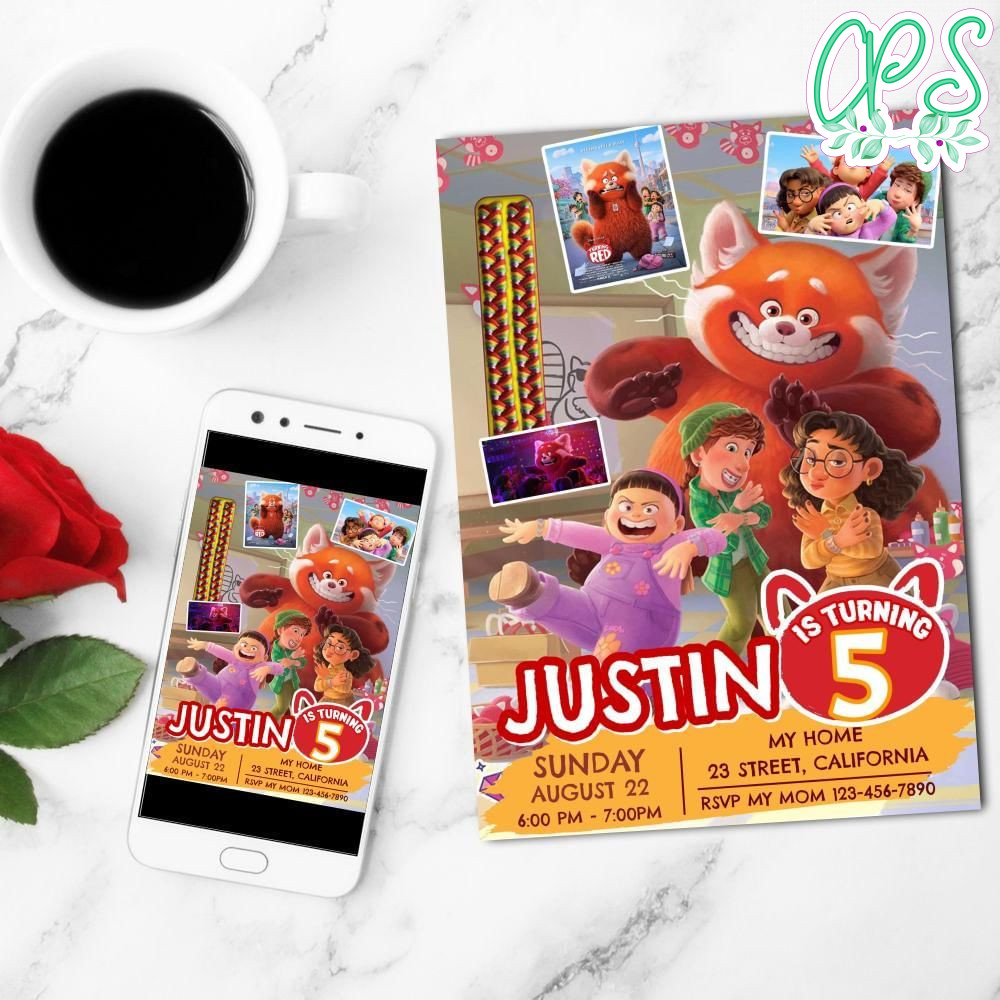 Red Panda Birthday Flyer Customizable Template to Print at Home Instant Download