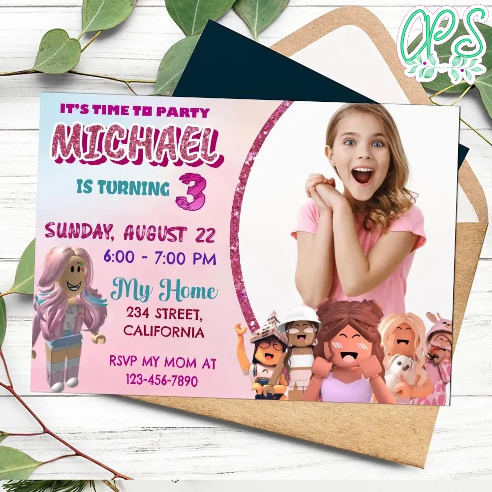 Roblox Birthday Invitation for Girls with Photo Customizable DIY