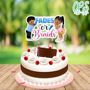 Fades Or Braids Gender Reveal Cake Topper Template Printable Instant Download