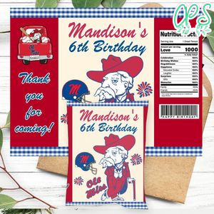 Ole miss Birthday Party Chip Bag Digital File Printable Instant Download