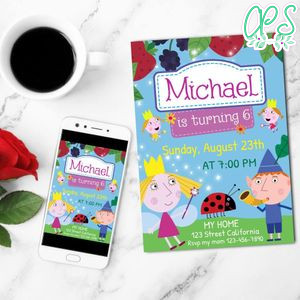 Ben and holly Birthday Invitation Customizable Template to Print at Home Instant Download