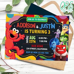 Elmo and inside out Invitation Customizable Template to Print at Home Instant Download