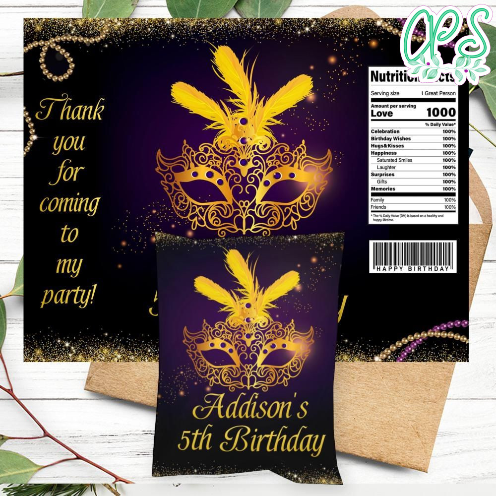 Masquerade Birthday Party Chip Bag Digital File DIY CustomPartyShirts