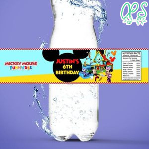 Mickey Mouse Funhouse Birthday Water Bottle Label Template to Print at Home Instant Download