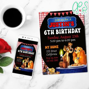 Lady And The Tramp Birthday Flyer Customizable Template to Print at Home Instant Download