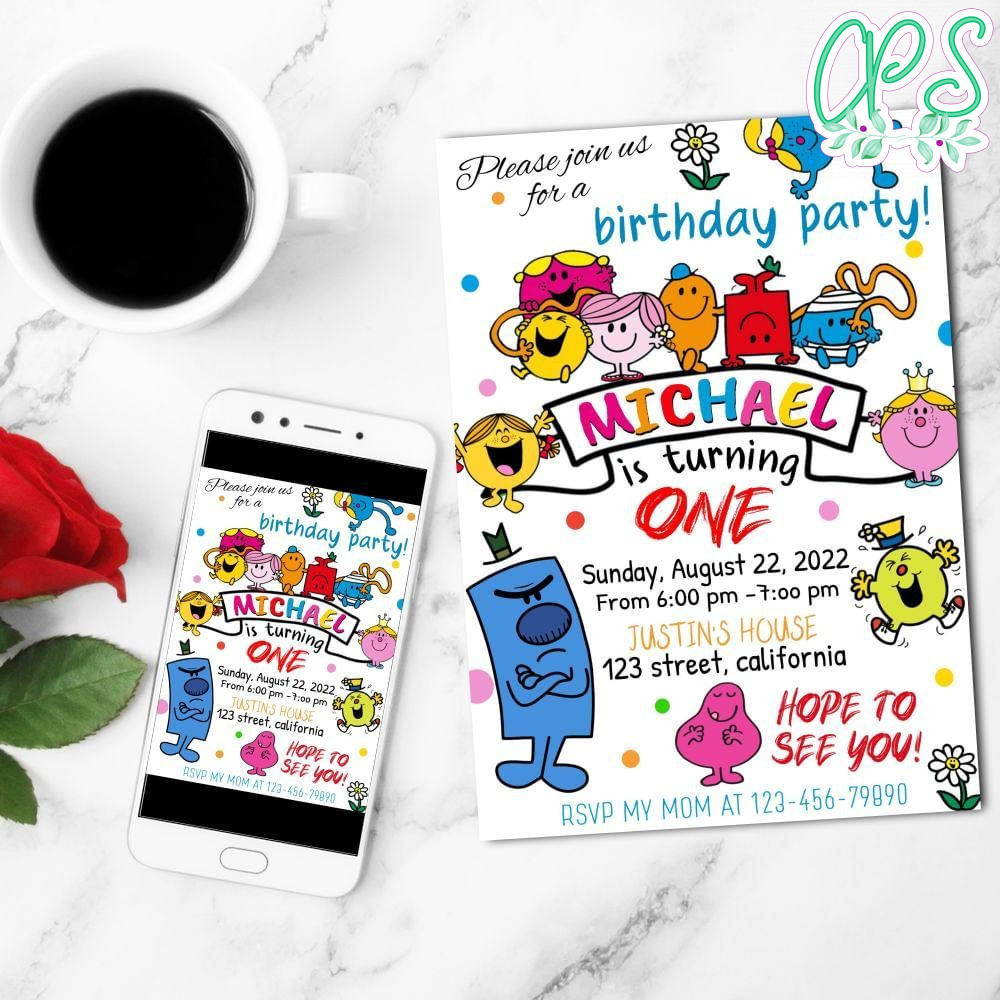 Mr. Men And Little Miss Mobile Invite Customizable Template Instant Download