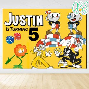 Cuphead Birthday Backdrop Digital File Template Instant Download