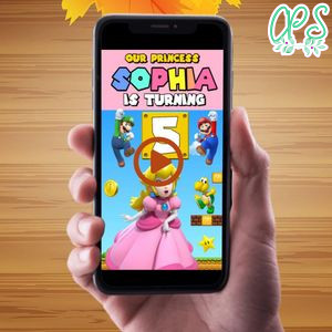 Princess peach Birthday Video Invitation Digital Template Customizable Instant Download