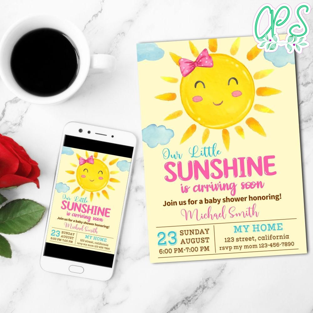Our Little Sunshine Baby Shower Invitation Customizable Template