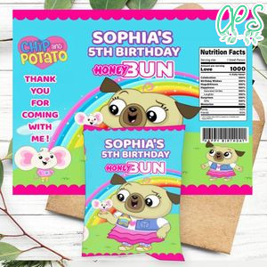 Chip And Potato Birthday Honey Buns Snack Bag Label Customizable Instant Download