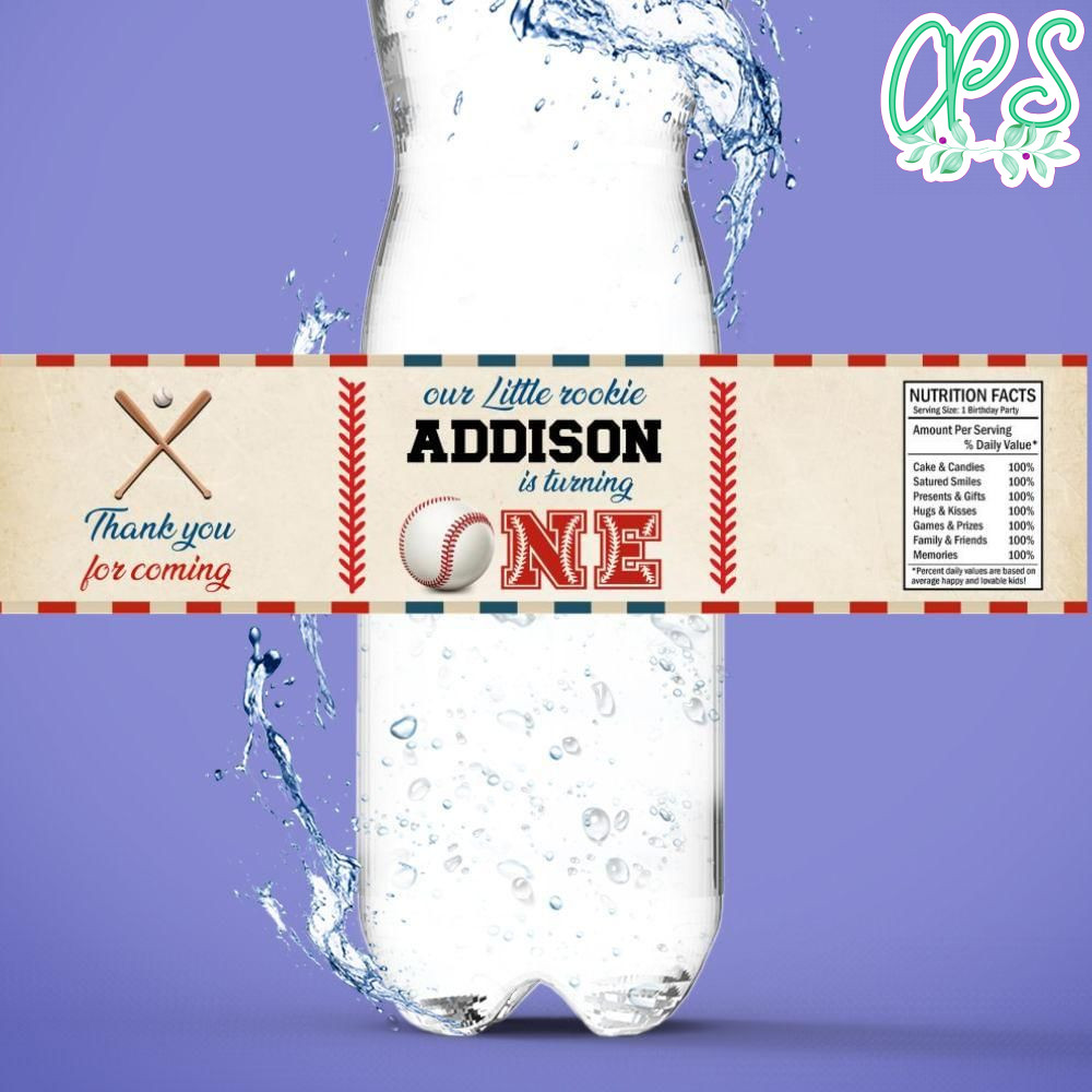 Rookie Of The Year First Birthday Water Bottle Labels Template, Baseball Party Favors, Boy 1st Birthday Decor, Printable Water Bottle Labels