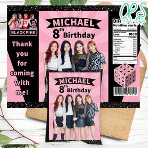 Black Pink Birthday Chip Bag Digital File Printable Instant Download
