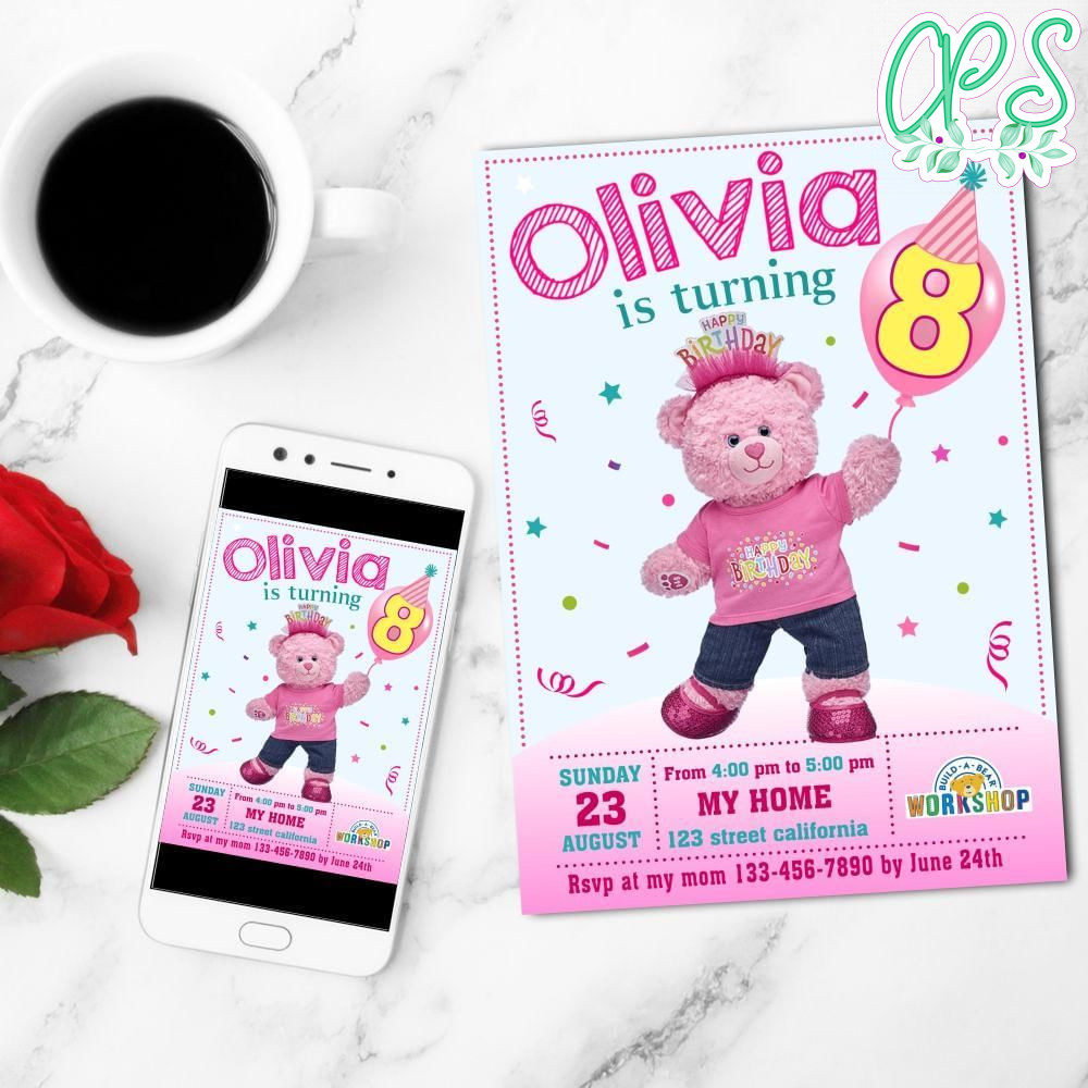 Build A Bear Girl Birthday Mobile Invite Customizable Template Instant Download