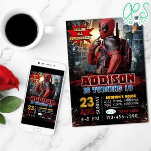 Deadpool Mobile Invite Customizable Template Instant Download
