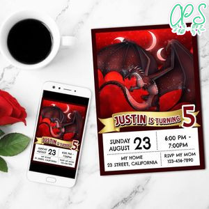 Wings of Fire Darkstalker Invitation Customizable Template to Print at Home Instant Download