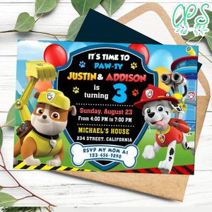 Rubble and Marshall Invitation Customizable Template to Print at Home Instant Download