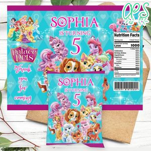 Princess palace pets Birthday Party Chip Bag Digital File Printable Instant Download