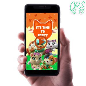 44 cats Birthday Video Invitation Digital Template Customizable Instant Download