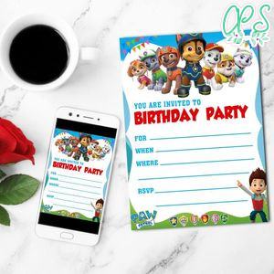 Paw Patrol Fill In Blank Mobile Invite Customizable Template Instant Download