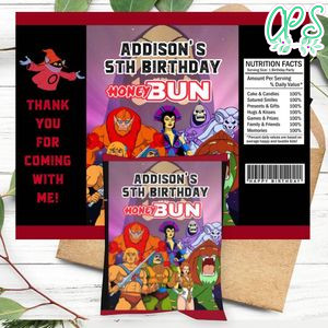 He-man Birthday Honey Buns Snack Bag Label Customizable Instant Download