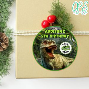 T-Rex Ranch Circle Sticker Template Customizable to Print at Home Instant Download