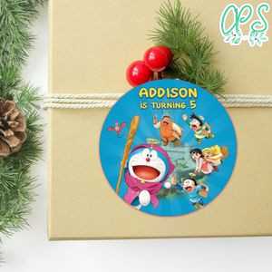 Doraemon Circle Sticker Template Customizable To Print At Home Instant Download