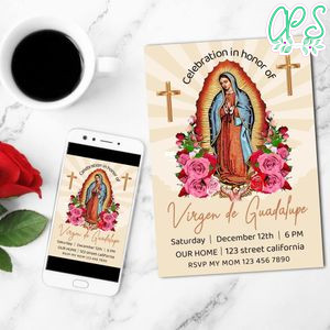 Virgen guadalupe Invitation Customizable Template to Print at Home Instant Download