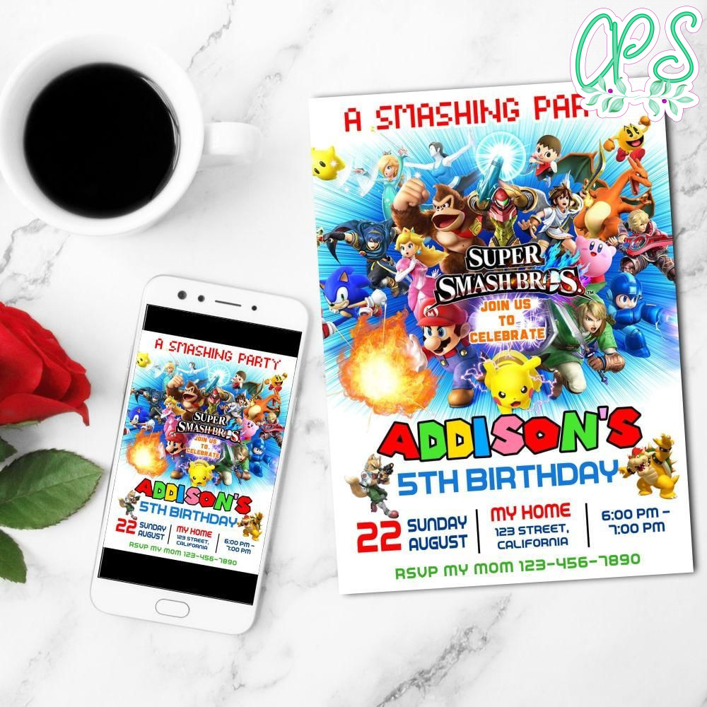 Super Smash Brothers Mobile Invite Customizable Template Instant Download