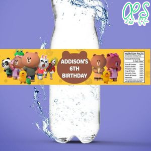 Brown and Friends Birthday Water Bottle Label Template to Print at Home Instant Download
