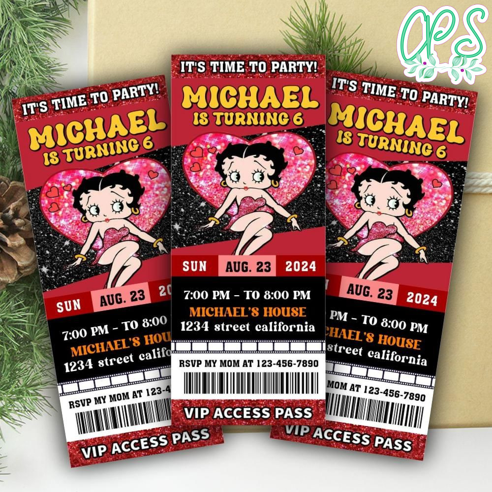 Betty Boop Ticket Invitation Customizable Template | Partyinvitedesign